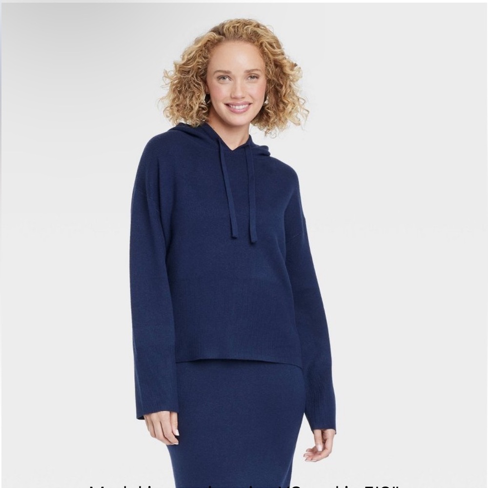 Women's Cozy Knit Hoodie Sweatshirt - A New Day Navy